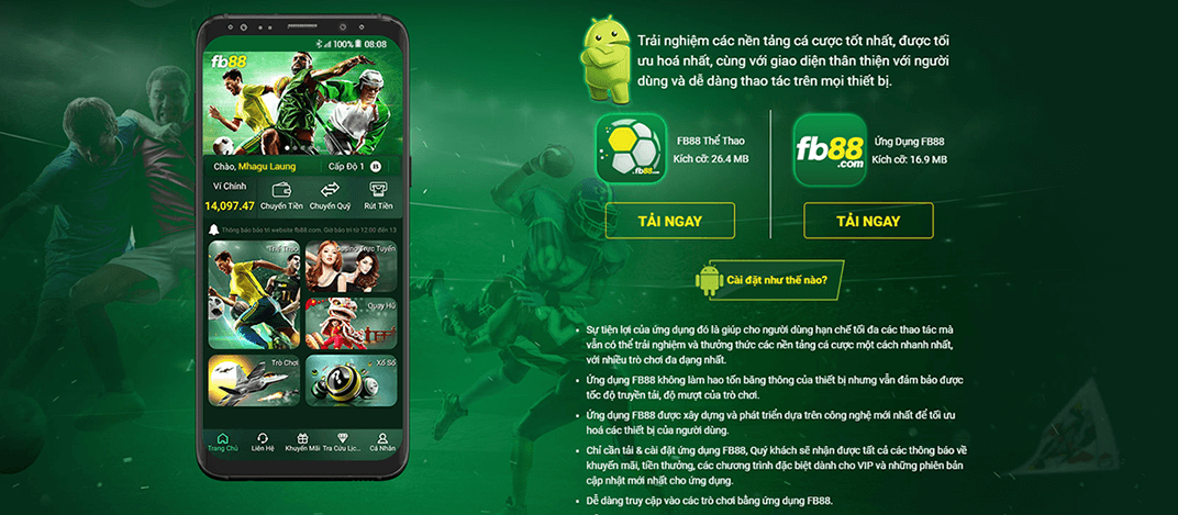 FB88 có giao diện thân thiện với thiết bị di động và các ứng dụng trên Android và iOS.